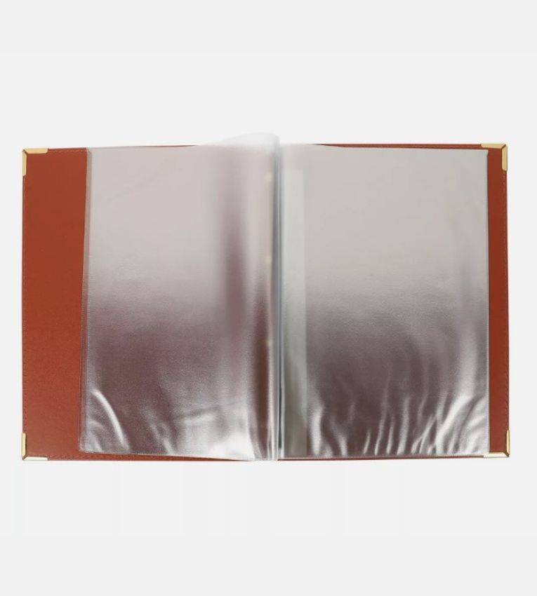 Porte-menu classique marron en similicuir 14 larges A4